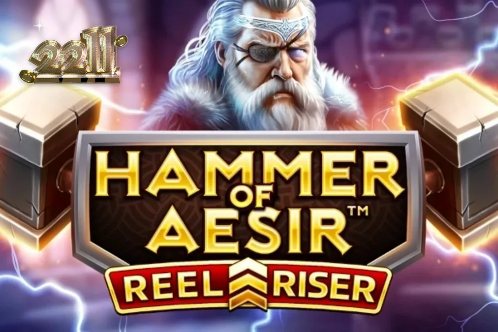 Interface do jogo Hammer of Aesir com símbolos nórdicos e mecânica de Reel Riser